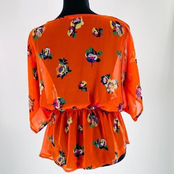 Tea n Rose Floral Sheer Top Short Dolman Sleeves - Picture 6 of 9